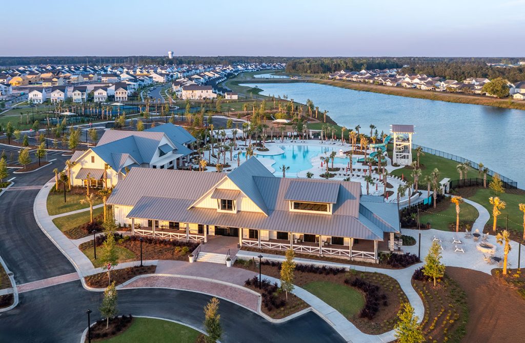 Carnes Agrihood Lakehouse Wellness Center Pool Aerial